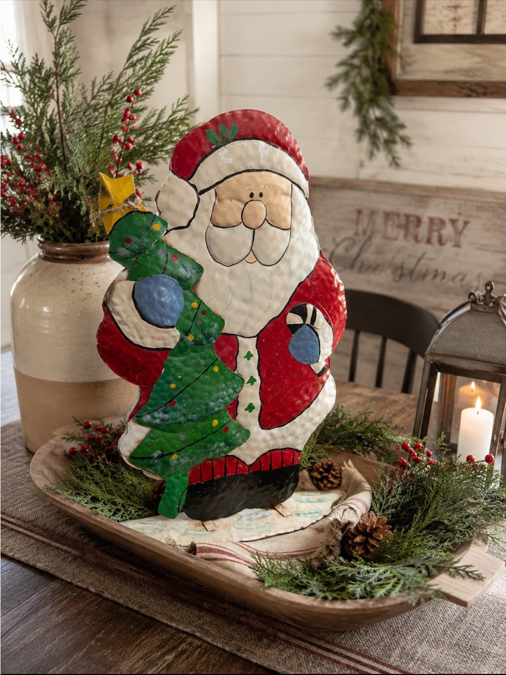 Vintage Hammered Embossed Metal Santa Claus Holiday Decor. Whimsical | Kitschy